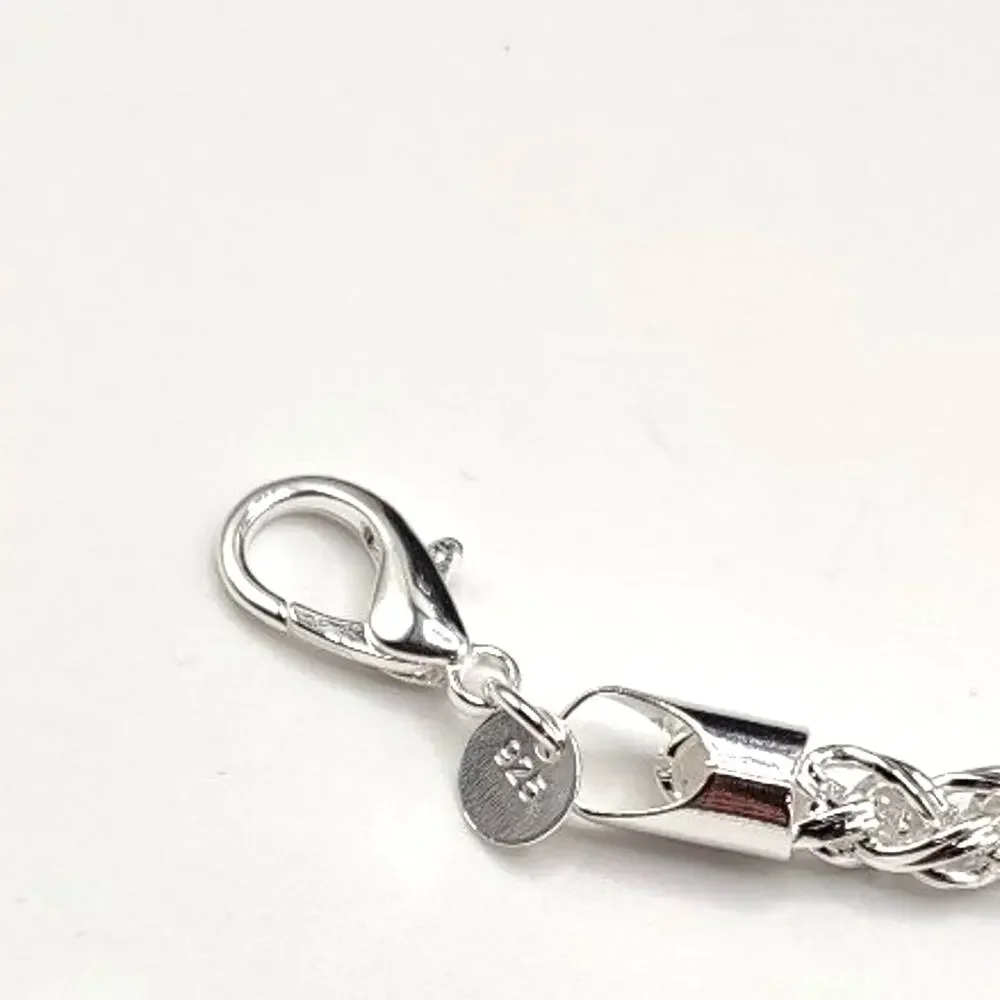 Silver Plated Necklace Men's 6mm Braided Chain Birthday Valentine's Gift